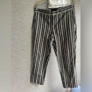 Banana Republic Avery Linen Blend Pants Womens Size 4 Petite Gray White Stripe